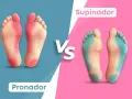 Comparación de tipos de pisadas al caminar: pronador (rojo) y supinador (azul).