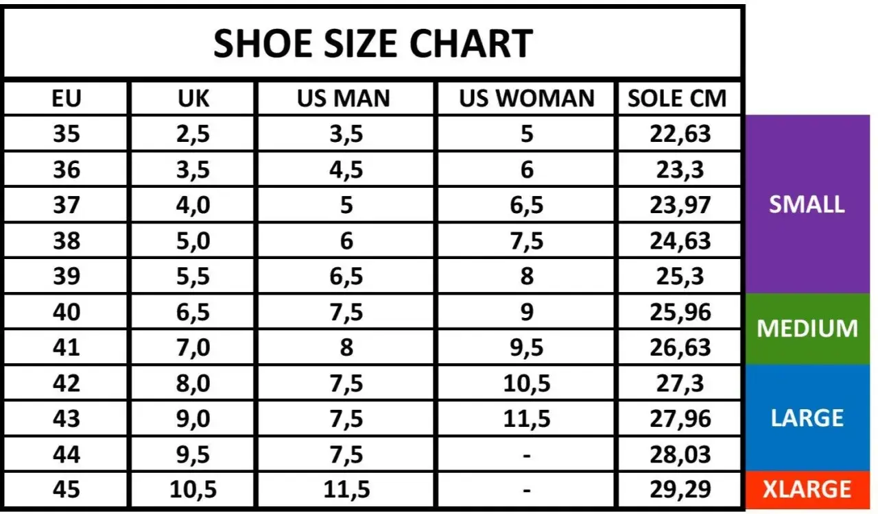 Tabla de tallas de zapatos: compara tallas EU, UK, US (hombre/mujer) y cm. Ideal para saber tus tallas zapatos eeuu españa.
