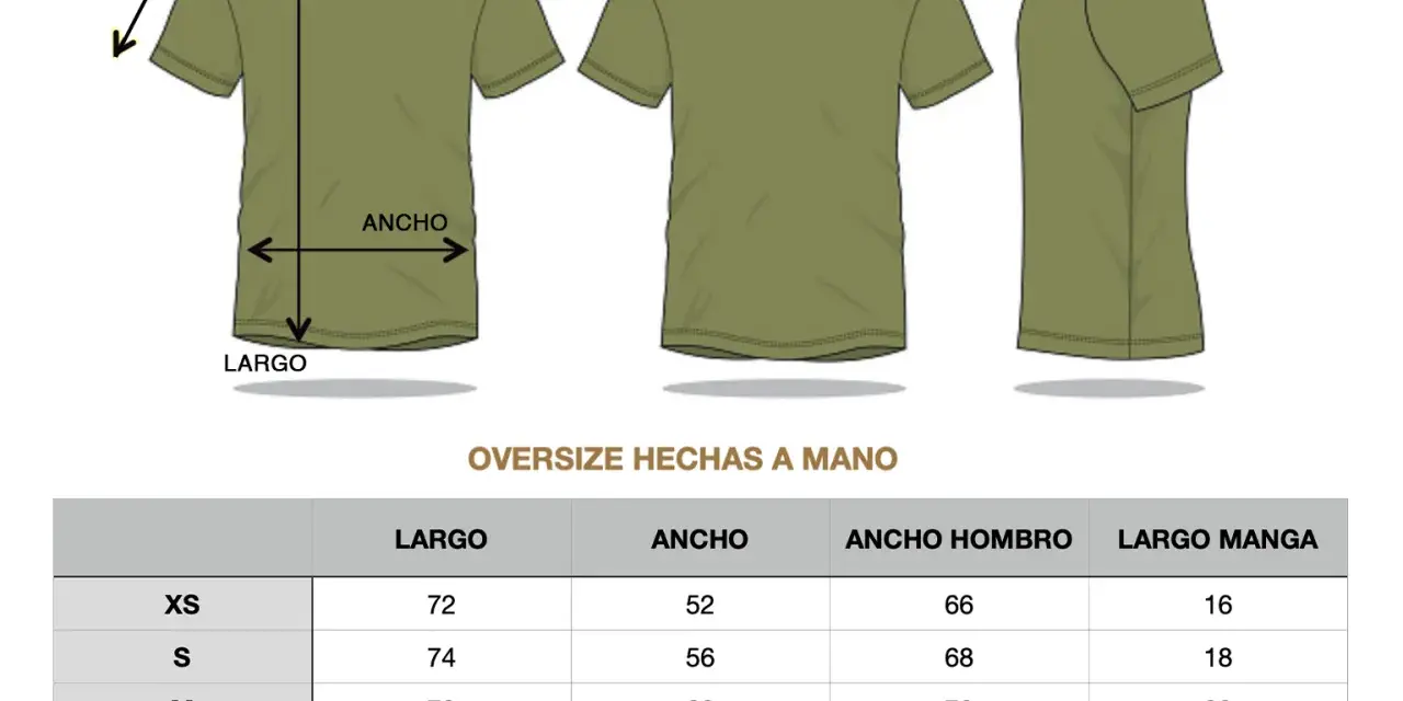 Tabla de medidas para camisetas oversize. Una talla 9 1/2 en Europa podría corresponder a una M o L según estas medidas.