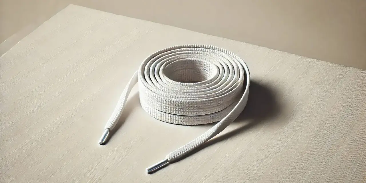 Rollo de cordones blancos con puntas metálicas, listos para limpiar y dar nueva vida a tus zapatillas.