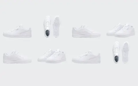 Varias zapatillas blancas de piel Puma, perfectas para limpiar y mantener impecables.