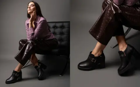Outfits: mujer con botines negros y pantalones de efecto piel. Un look moderno para lucir botines con vaqueros.