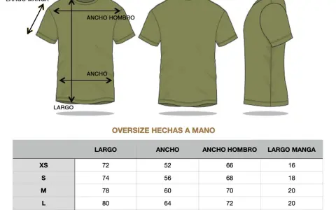 Tabla de medidas para camisetas oversize. Una talla 9 1/2 en Europa podría corresponder a una M o L según estas medidas.