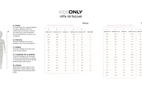 Guía de tallas para niños. Tabla de medidas para encontrar la talla correcta, ideal para un niño de 5 años.