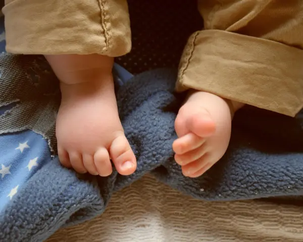 Los pies de mi bebe están calientitos y un poco húmedos, envueltos en mantas.