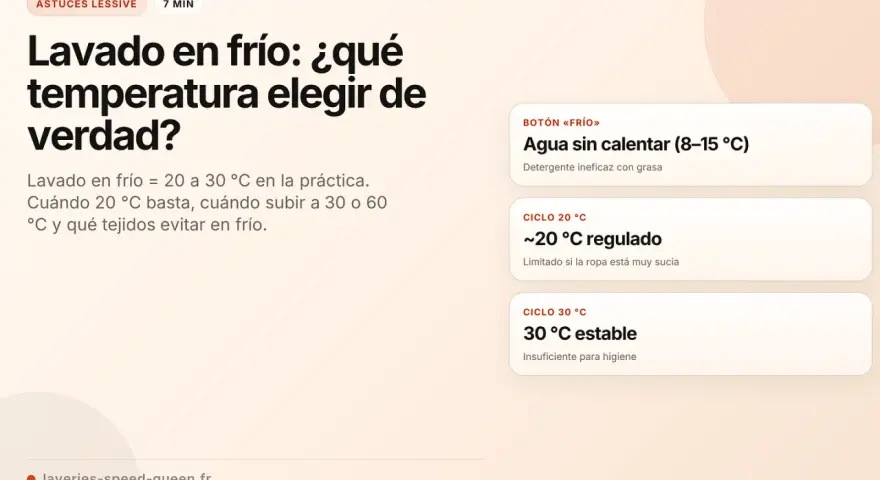 Guía sobre el lavado en frío: temperaturas ideales (20-30°C), cuándo subirla y tejidos a evitar.