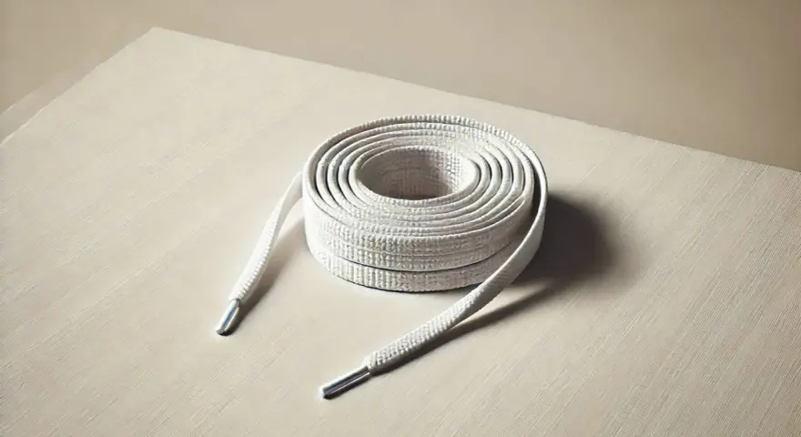 Rollo de cordones blancos con puntas metálicas, listos para limpiar y dar nueva vida a tus zapatillas.