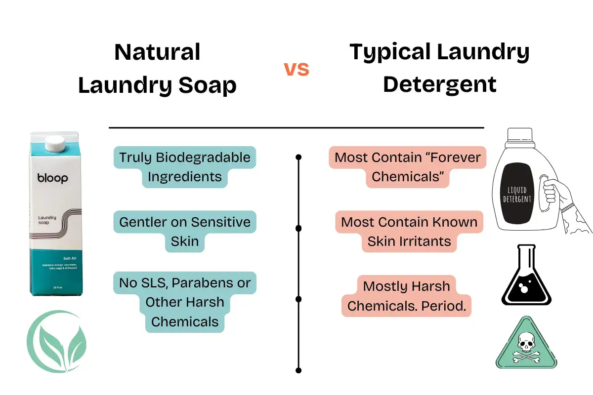 Comparaci&oacute;n entre jabones y detergentes: uno natural, biodegradable y suave; el otro con qu&iacute;micos agresivos.