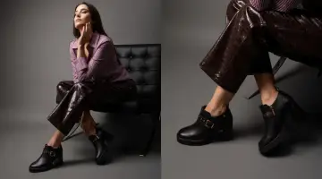 Outfits: mujer con botines negros y pantalones de efecto piel. Un look moderno para lucir botines con vaqueros.